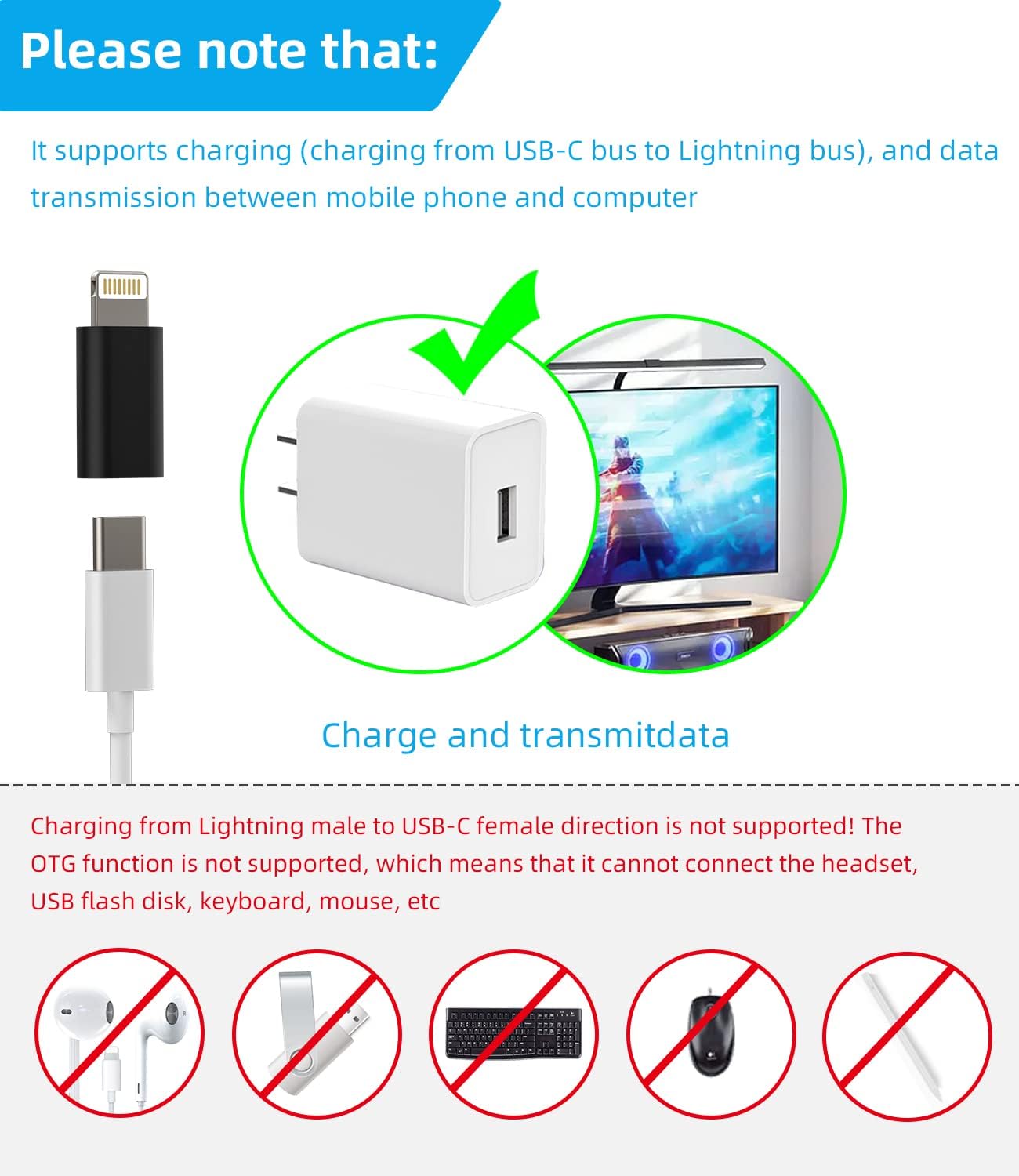 (Paquet de 2) connecteur adaptateur USB-C femelle vers Lightning mâle (Paquet de 2) connecteur adaptateur USB-C femelle vers Lightning mâle
